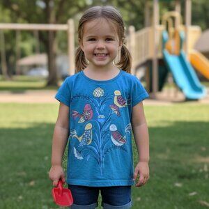 ⭐ Tea Collection Blue Graphic Tee Small 4/5